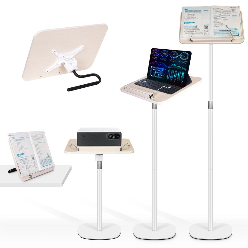 TNNOP 2-in-1 Floor Standing Book Stand, Foldable Book Holder for Reading with Page Clips, 19"â€“51" Height Adjustable, Sturdy Podium Stand for Reading, Bible, Laptop, Cookbooks, or Projector - Image 1