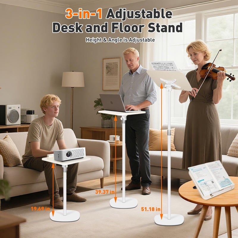 TNNOP 2-in-1 Floor Standing Book Stand, Foldable Book Holder for Reading with Page Clips, 19"â€“51" Height Adjustable, Sturdy Podium Stand for Reading, Bible, Laptop, Cookbooks, or Projector - Image 3