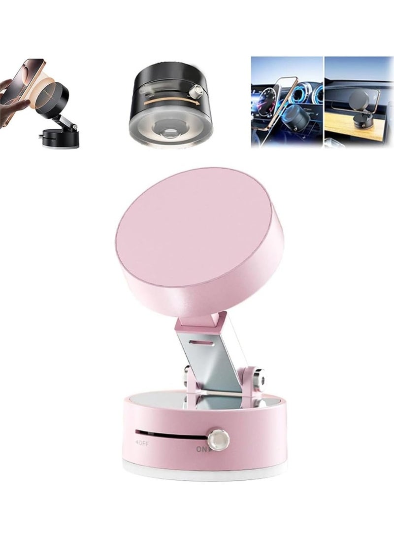 Foldable Magnetic Vacuum Phone Holder, 360° Electric Suction Car Mount, Double-Sided Swivel Stand for Car, Mirror, Gym, Kitchen, Hands-Free Portable Phone Holder (Pink) - Image 1