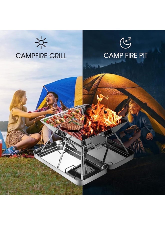 Soofam شواية فحم محمولة مع حقيبة حمل، شواية باربكيو قابلة للطي للتخييم، مدخن خارجي مع شبكات حديد زهر، شواية فحم من الفولاذ المقاوم للصدأ للطهي الخارجي، للمشي والتنزه - Image 3