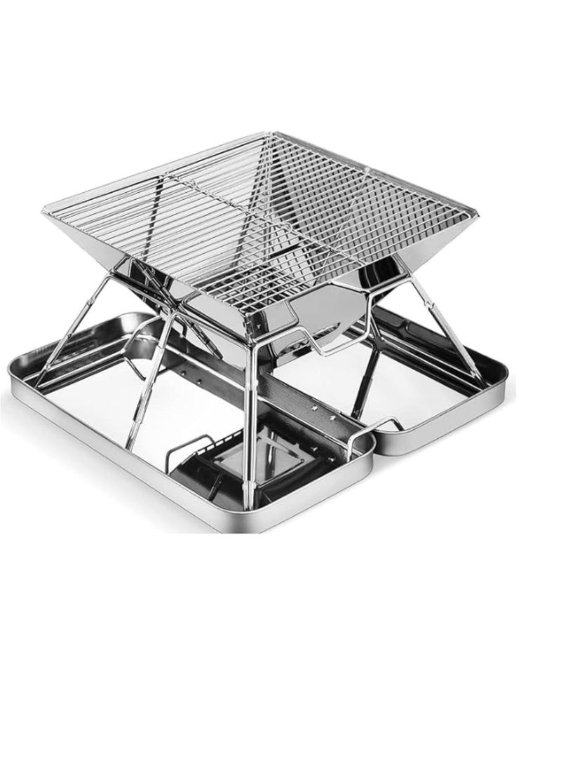 Soofam شواية فحم محمولة مع حقيبة حمل، شواية باربكيو قابلة للطي للتخييم، مدخن خارجي مع شبكات حديد زهر، شواية فحم من الفولاذ المقاوم للصدأ للطهي الخارجي، للمشي والتنزه - Image 1