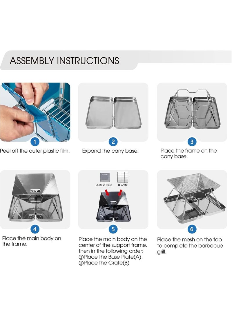 Soofam شواية فحم محمولة مع حقيبة حمل، شواية باربكيو قابلة للطي للتخييم، مدخن خارجي مع شبكات حديد زهر، شواية فحم من الفولاذ المقاوم للصدأ للطهي الخارجي، للمشي والتنزه - Image 4