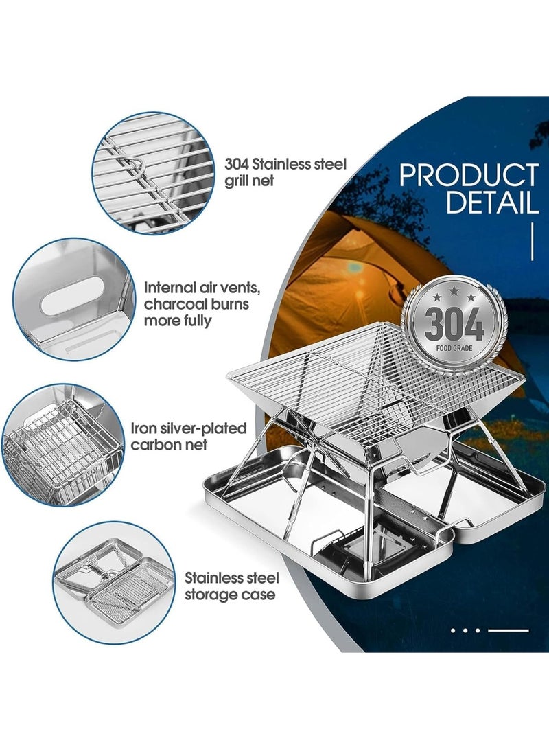 Soofam شواية فحم محمولة مع حقيبة حمل، شواية باربكيو قابلة للطي للتخييم، مدخن خارجي مع شبكات حديد زهر، شواية فحم من الفولاذ المقاوم للصدأ للطهي الخارجي، للمشي والتنزه - Image 2