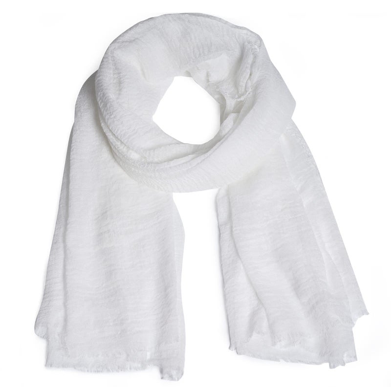 Wobe Women Summer Cotton Blend Crinkle Vintage Soft Long Scarf Linen Beach Shawl Wrap (White) - Image 1
