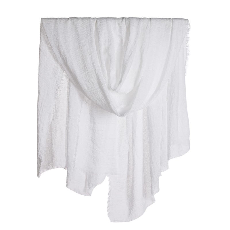 Wobe Women Summer Cotton Blend Crinkle Vintage Soft Long Scarf Linen Beach Shawl Wrap (White) - Image 4