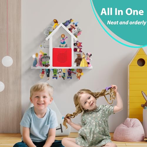 PHOENANCEE For Tonies Shelf Magneticfor Toniebox Figures Wall Shelvesfor Tonie Characters Audio Toy Storage OrganizerHold 70 FigurinesCompatible Charging Station for Kids RoomPine Wood HouseLargeWhite - Image 3