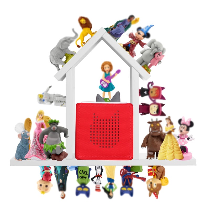 PHOENANCEE For Tonies Shelf Magneticfor Toniebox Figures Wall Shelvesfor Tonie Characters Audio Toy Storage OrganizerHold 70 FigurinesCompatible Charging Station for Kids RoomPine Wood HouseLargeWhite - Image 2