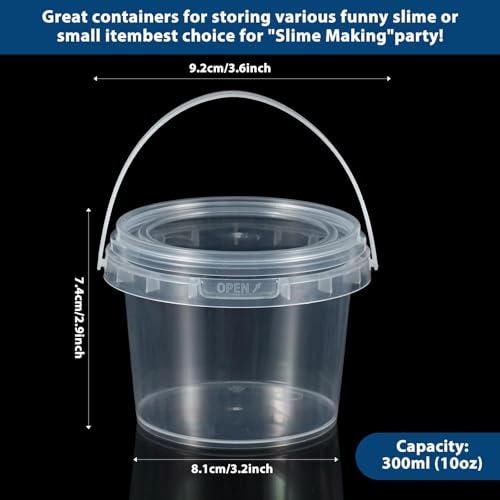 Maxcheck ماكس تشيك 100 قطعة حاويات سعة 10 أونص مع أغطية ومقابض بلاستيكية شفافة سعة 300 مل حاويات تخزين دلو صغيرة لحفلات DIY فنون وحرف صبغة عجين حلوى قطن لوشن أدوات صغيرة - Image 2