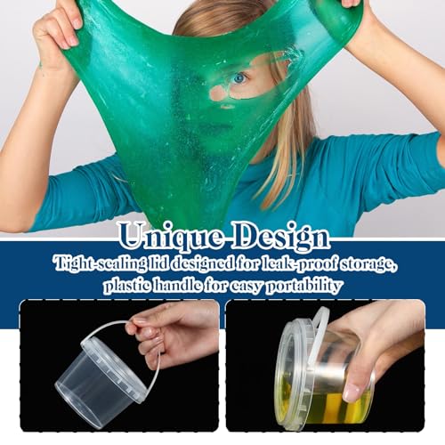 Maxcheck ماكس تشيك 100 قطعة حاويات سعة 10 أونص مع أغطية ومقابض بلاستيكية شفافة سعة 300 مل حاويات تخزين دلو صغيرة لحفلات DIY فنون وحرف صبغة عجين حلوى قطن لوشن أدوات صغيرة - Image 5