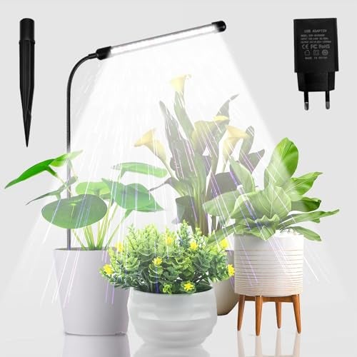 GIGAWATTS Plant Grow Light with Full Spectrum 100-240V~50/60Hz AC Input 6 Levels Dimmable & 3 Modes 120° Lightning Angle USB Powered IP44 Indoor Lamp for Home Garden Balcony (Pack of 1, RGB) - Image 1