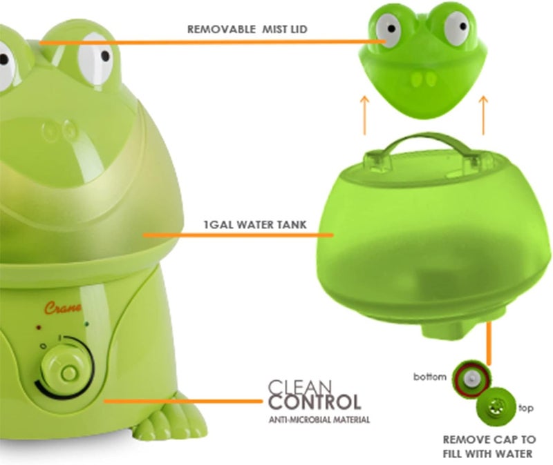 Crane Ultrasonic Cool Mist Animal Humidifier for Kids Bedroom and Nursery, 1 Gallon Easy Clean, Adjustable Settings, Frog Humidifier - Image 5