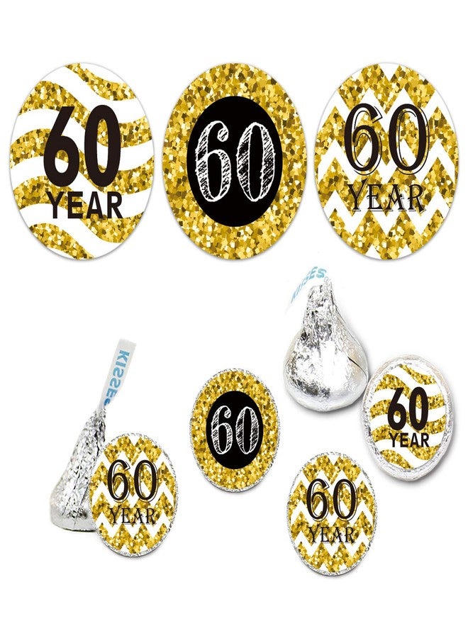 Mr.Mug 180 Pack 60th Birthday Party Favor Labels, Chocolate Drops Stickers for Anniversary, Black and Gold Decorations - Image 2