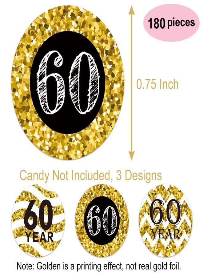 Mr.Mug 180 Pack 60th Birthday Party Favor Labels, Chocolate Drops Stickers for Anniversary, Black and Gold Decorations - Image 3
