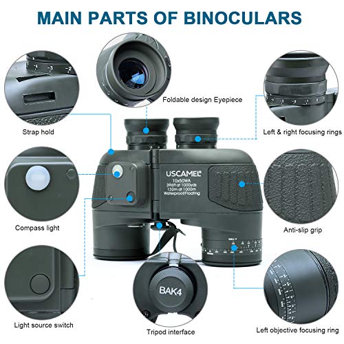 USCAMEL 10X50 Marine Binoculars for Adults with Rangefinder Compass, Waterproof Marine Binoculars for Sailing Boating Fishing - Image 3