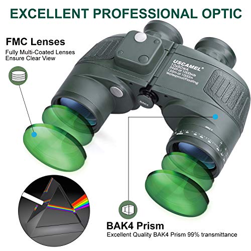 USCAMEL 10X50 Marine Binoculars for Adults with Rangefinder Compass, Waterproof Marine Binoculars for Sailing Boating Fishing - Image 4