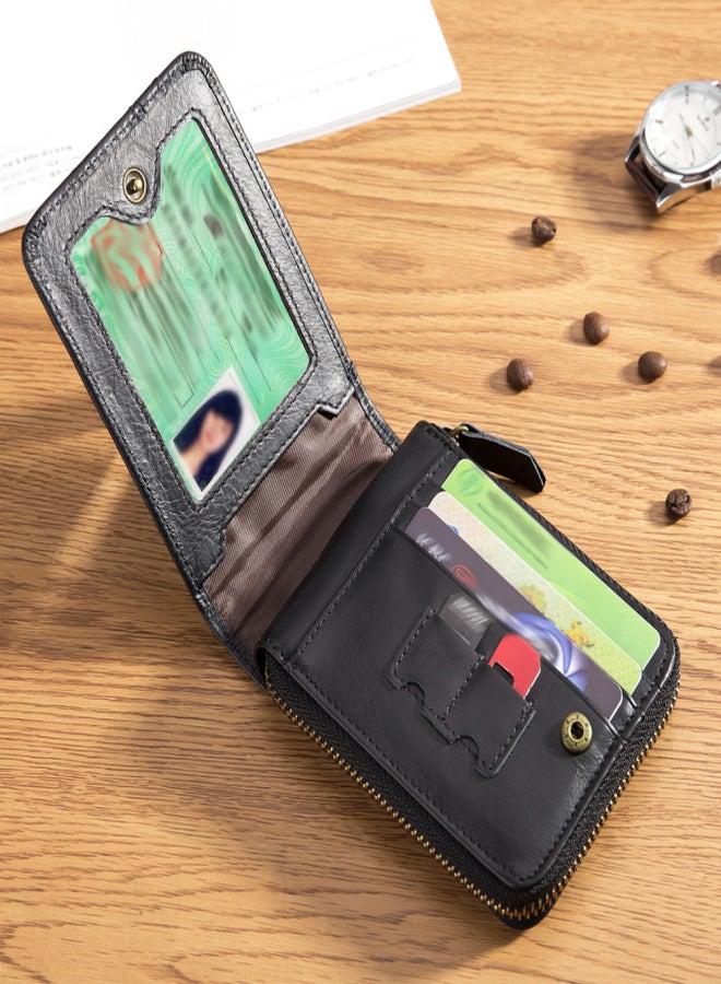 BULLCAPTAIN Genuine Leather Bifold Zipper Wallet for Men RFID Safe Travel Purse Pouch - Image 2