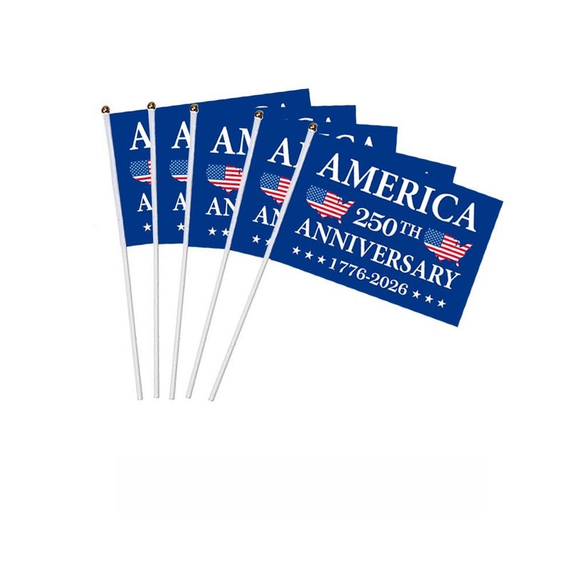 250Th Anniversary American Independence Day Hand Held Waving Flags 5 Pieces for Patriotic Party Celebration - Image 1