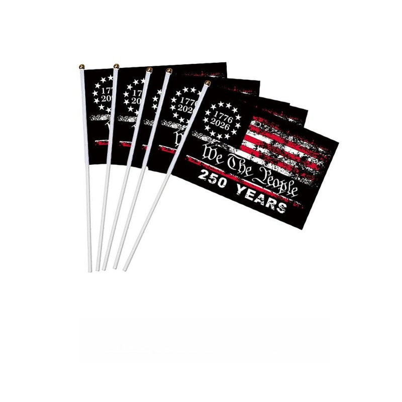 250Th Anniversary American Independence Day Hand Held Waving Flags 5 Pieces for Patriotic Party Celebration - Image 4