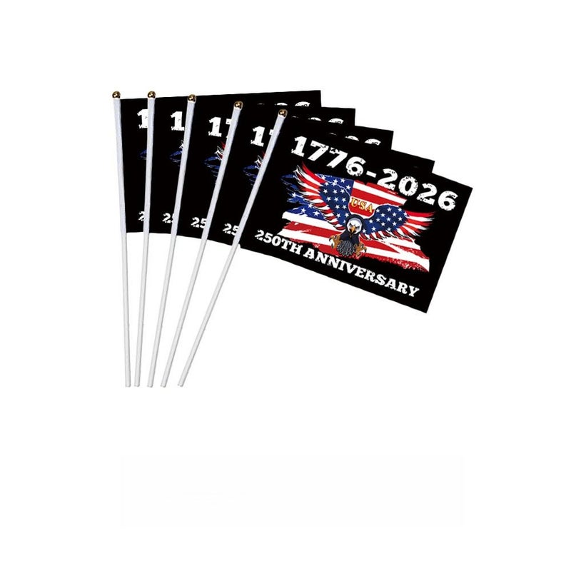250Th Anniversary American Independence Day Hand Held Waving Flags 5 Pieces for Patriotic Party Celebration - Image 5