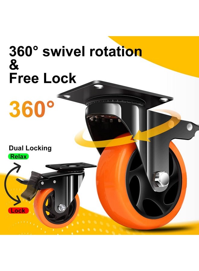 QNCZ 4" Caster Wheels, Outstanding Casters Set of 4 Heavy Duty, Silent Industrial Casters, Locking Casters Wheels for Furniture, Castor Wheels for Cart, Workbench. - Image 4