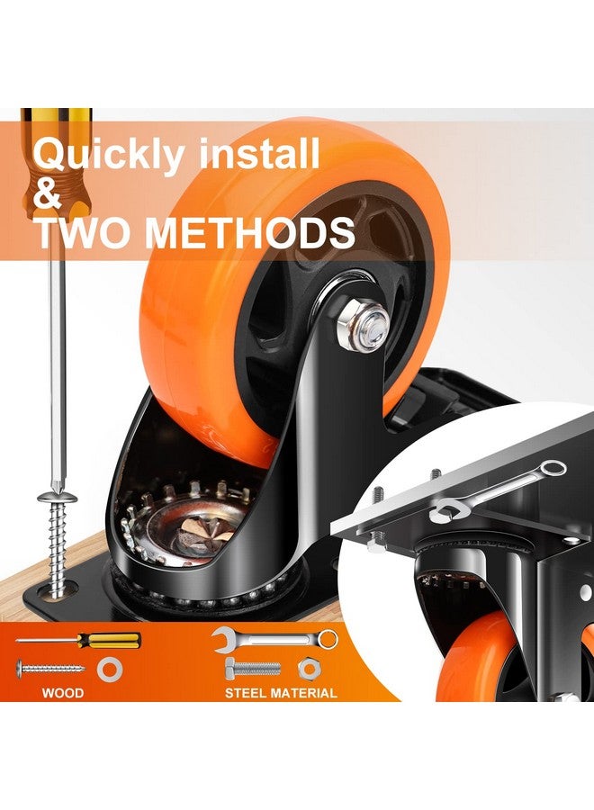 QNCZ 4" Caster Wheels, Outstanding Casters Set of 4 Heavy Duty, Silent Industrial Casters, Locking Casters Wheels for Furniture, Castor Wheels for Cart, Workbench. - Image 5