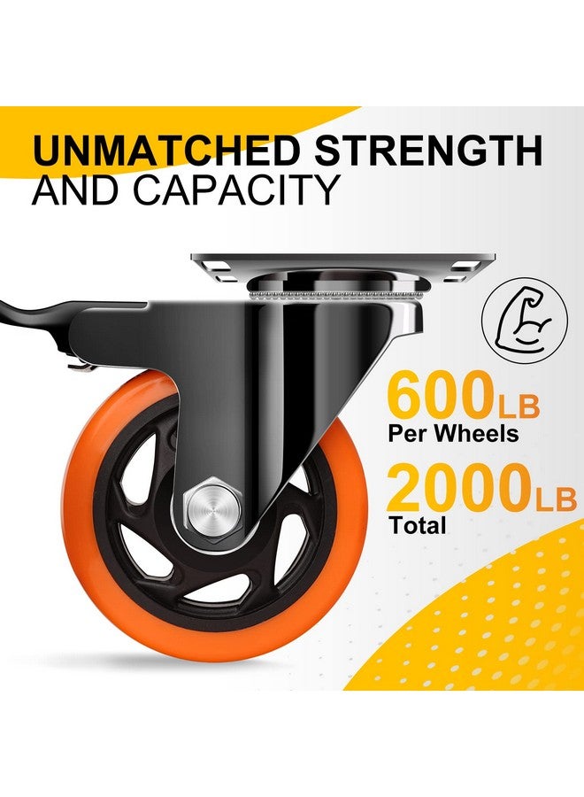 QNCZ 4" Caster Wheels, Outstanding Casters Set of 4 Heavy Duty, Silent Industrial Casters, Locking Casters Wheels for Furniture, Castor Wheels for Cart, Workbench. - Image 2