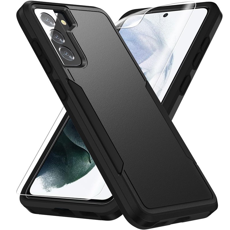 Warsia for Samsung Galaxy S21 Case, with HD Screen Protector [Military Grade Drop Tested] Heavy-Duty Tough Rugged Shockproof Protective Case for S21, Black - Image 1