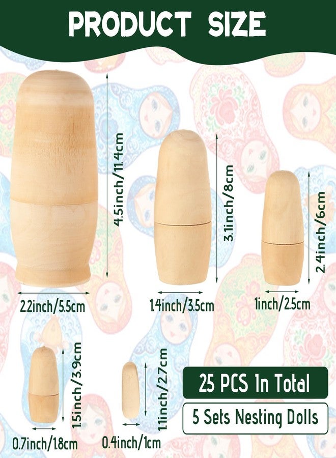 LOPYXBR 5 Sets Blank Russian Nesting Dolls Wooden Nesting Dolls Unpainted Matryoshka Doll for DIY Crafts, Birthday, Christmas(5 Size,25 PCS in Total) - Image 2