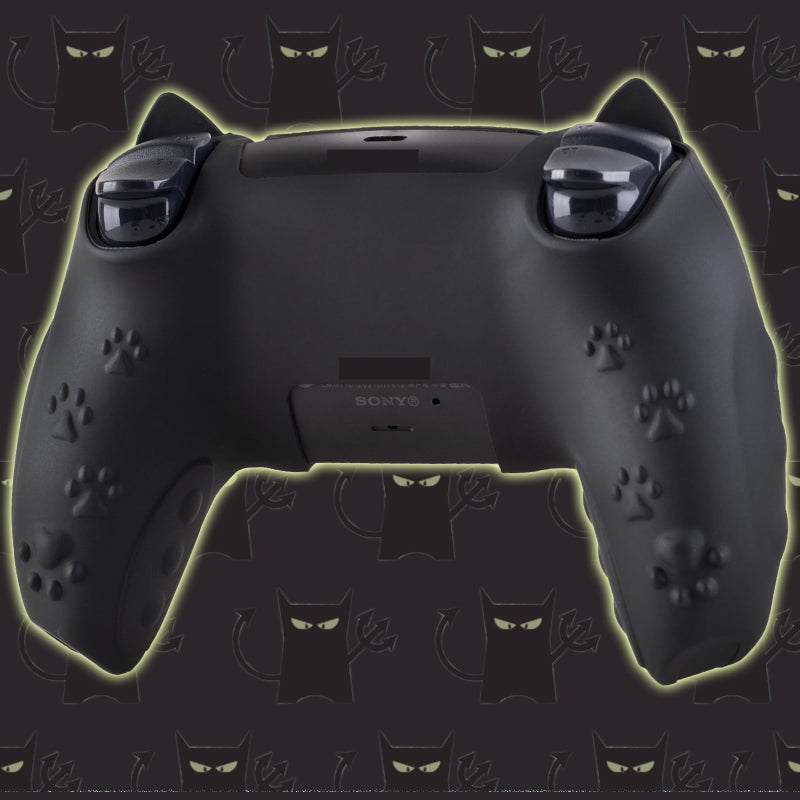 PlayRealm Silicone Skin Cover Sticker x 1 & Extender Grips x 2 for PS5 Controller Cats Black - Image 4