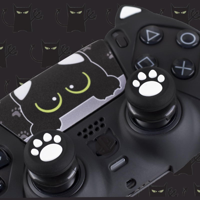 PlayRealm Silicone Skin Cover Sticker x 1 & Extender Grips x 2 for PS5 Controller Cats Black - Image 5