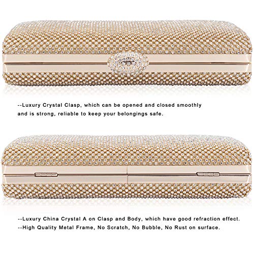 DEXMAY DM Dexmay Large Rhinestone Crystal Clutch Evening Bag Women Formal Purse for Cocktail Prom Party (8.9‘’x2.17''x4.8'') Gold - Image 4