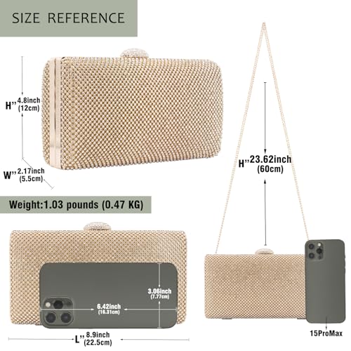 DEXMAY DM Dexmay Large Rhinestone Crystal Clutch Evening Bag Women Formal Purse for Cocktail Prom Party (8.9‘’x2.17''x4.8'') Gold - Image 2