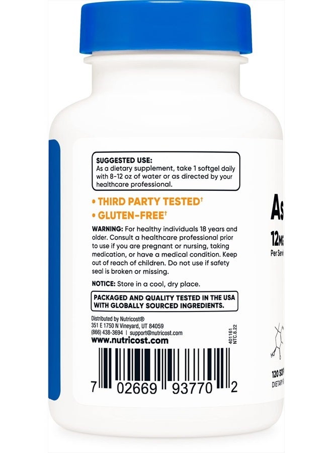 Nutricost Astaxanthin 12mg, Non-GMO and Gluten Free, 120 Softgels (4 Month Supply) - Image 3