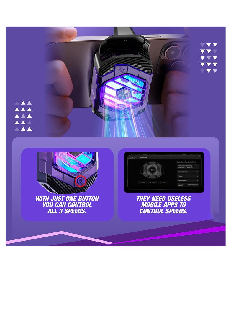 مبرد هاتف الألعاب RGB، وسادة تبريد سريعة من أشباه الموصلات لهواتف iPhone/Android - متوافقة مع PUBG Mobile و COD Mobile (أرجواني داكن وأسود) - Image 3