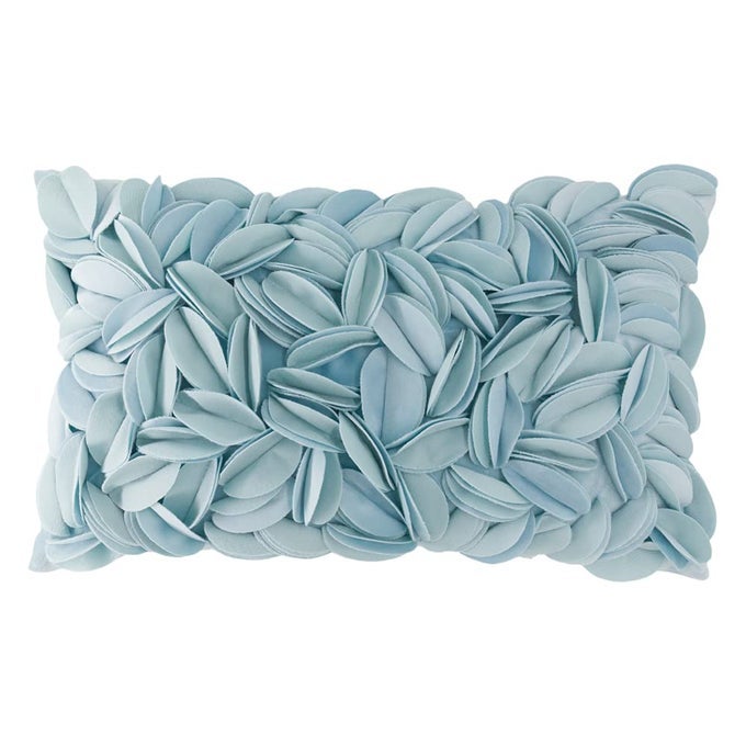 Handmade 3D Floral Accent Throw Pillow Case Soft Pillow Cover Gorgeous Cushion Cover for Sofa Couch Bed Home Decor 12 x 20 Inches Velvet Light Blue