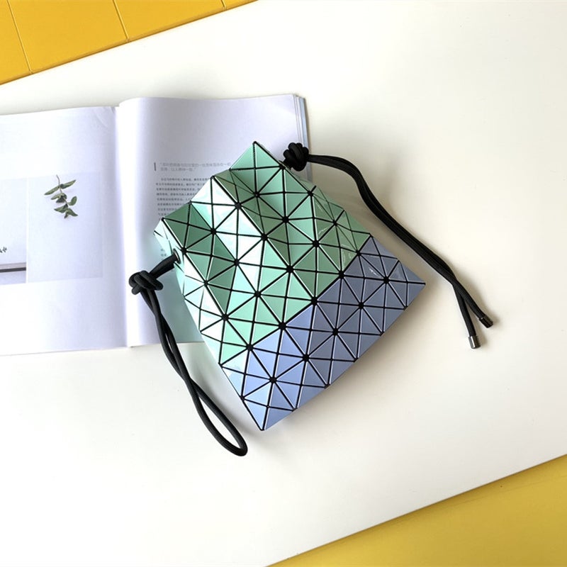 Japanese Original Summer Drawstring Bucket Bag Single Shoulder Crossbody Bag Colorblock Frosted Portable Underarm Bag Vegetable Basket - Image 4