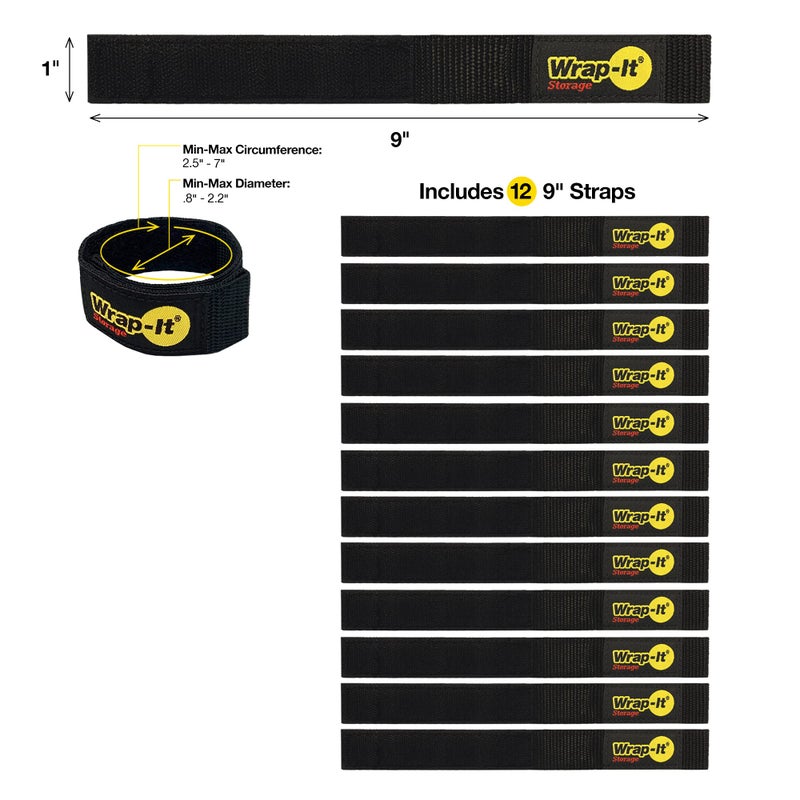 Wrap-It Storage Quick-Straps by Wrap-It Storage â€“ 9â€ (12-Pack) Black - Hook and Loop Straps for Hose and Cord Storage and Organization - Image 3