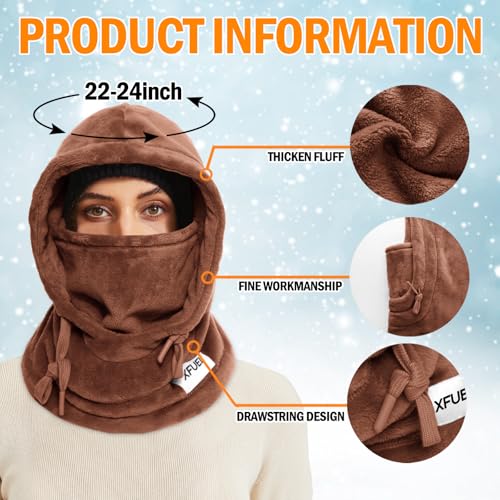 XFUEL Balaclava Ski Mask, Winter Thermal Hood Neck Warmer, Plush Lined, Windproof (US, Alpha, One Size, Coffee) - Image 4