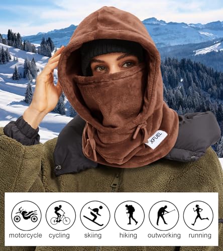 XFUEL Balaclava Ski Mask, Winter Thermal Hood Neck Warmer, Plush Lined, Windproof (US, Alpha, One Size, Coffee) - Image 3