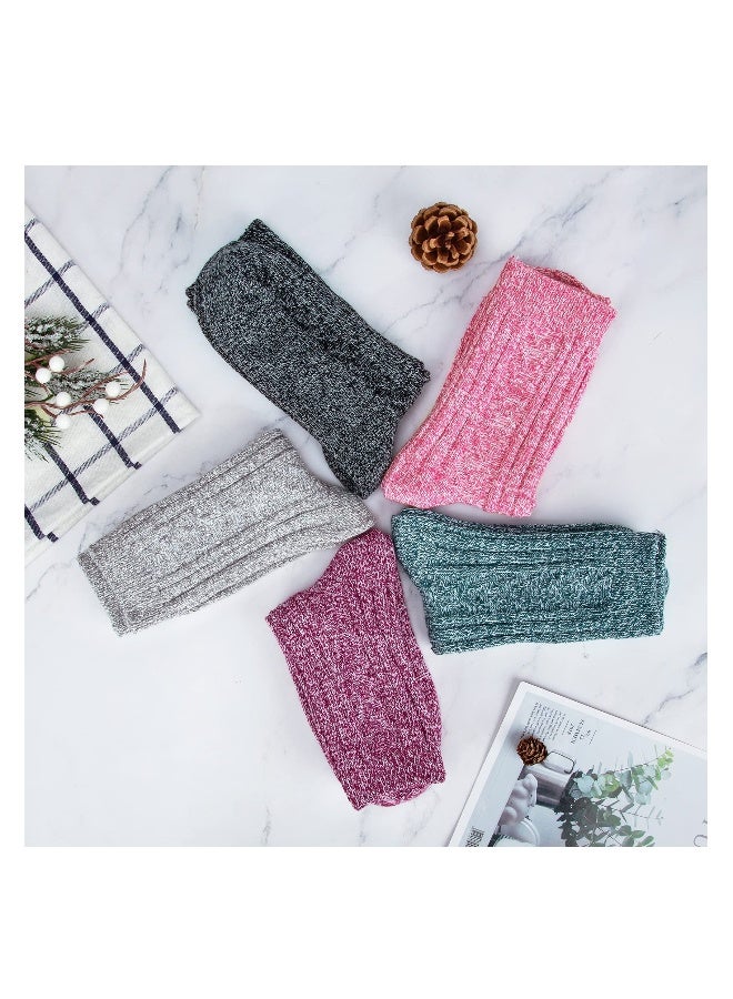 Pack of 5 Womens Winter Socks Warm Thick Knit Wool Soft Vintage Casual Crew Socks Gifts(Solid Colors) - Image 3