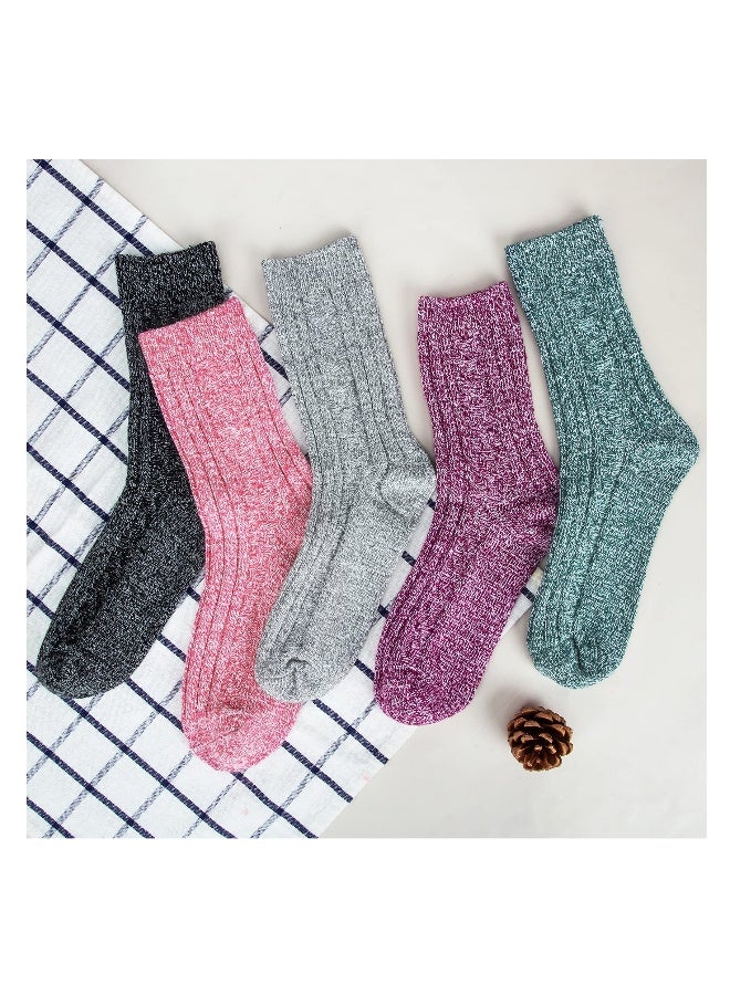 Pack of 5 Womens Winter Socks Warm Thick Knit Wool Soft Vintage Casual Crew Socks Gifts(Solid Colors) - Image 2