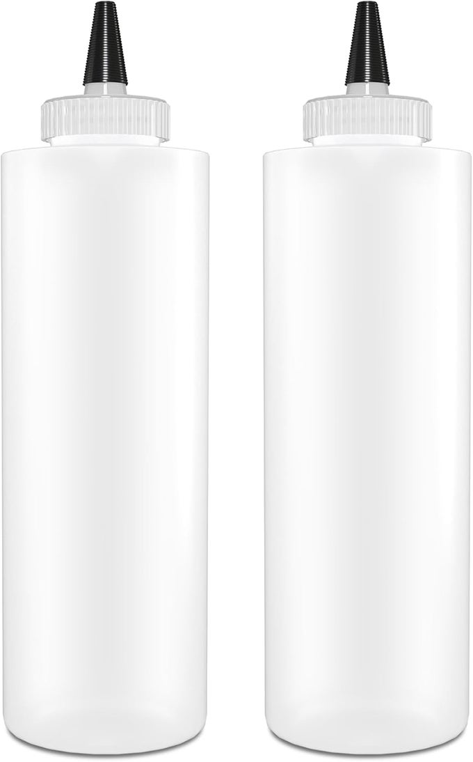 CONDIMENT SQUEEZE BOTTLES 16 OZ WIDE NECK EMPTY SQUIRT BOTTLES REMOVABLE TOPCAP LEAK PROOF FOR KETCHUP MUSTARD SYRUP SAUCES DRESSING OIL ARTS CRAFTS BPA FREE PLASTIC 2 PACK