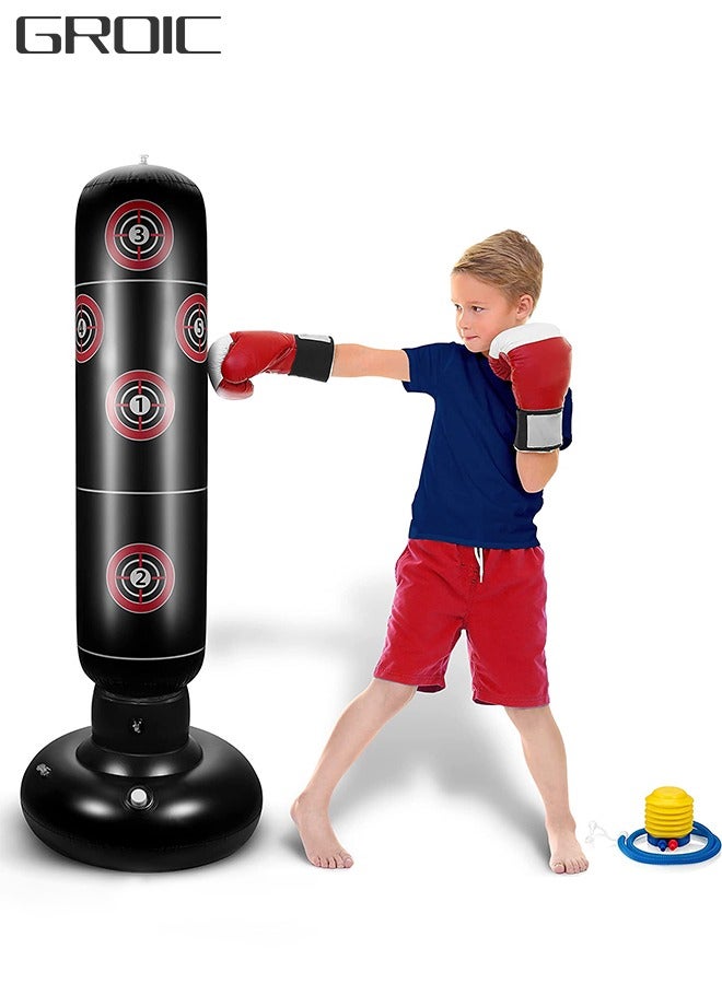 Inflatable Punching Bag For Kids, 63 Inch Inflatable Kids Punching Bag with Stand for Bounce-Back Bop Bag for Play, Boxing, Karate, Inflatable Toy Punching Bag Practice Kickboxing