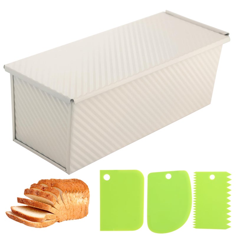 Spmarkt Premium Beige 13-inch Pullman Loaf Pan with Lid, 2.2 lb Sandwich Loaf Pan for Homemade Bread, PFTE and PFOA-Free Non-Stick Rectangle Bread Pan, Safe and Healthy, Easy to Clean - Image 1