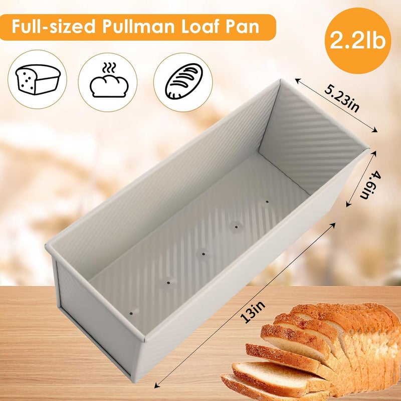 Spmarkt Premium Beige 13-inch Pullman Loaf Pan with Lid, 2.2 lb Sandwich Loaf Pan for Homemade Bread, PFTE and PFOA-Free Non-Stick Rectangle Bread Pan, Safe and Healthy, Easy to Clean - Image 2