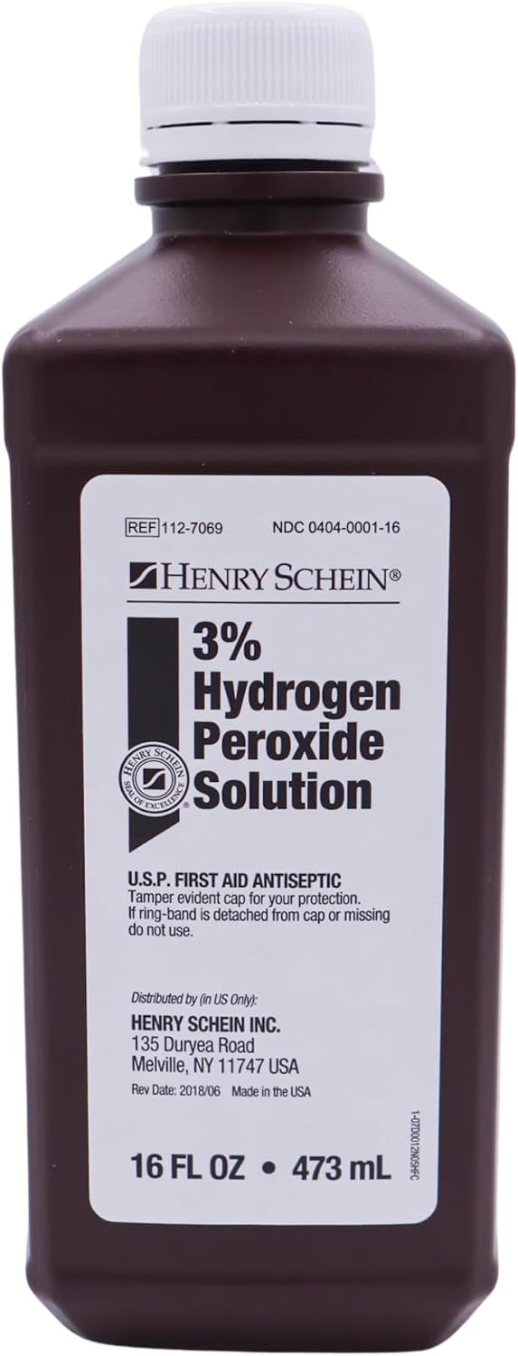 Henry Schein 3 Hydrogen Peroxide Solution  16 fl oz  USP First Aid Antiseptic for Wounds Cuts and Minor Injuries  Pack of 1 - Image 1