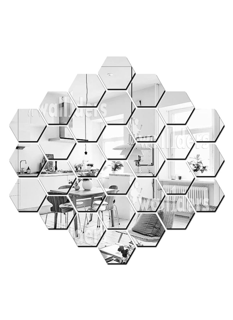 Wall1ders Wall1ders 30 Hexagon Mirror Wall Stickers with 10 Butterfly Mirror Stickers for Wall Acrylic Stickers Wall Mirror Stickers Wall Stickers for Bedroom Hall Home Officess Silver 