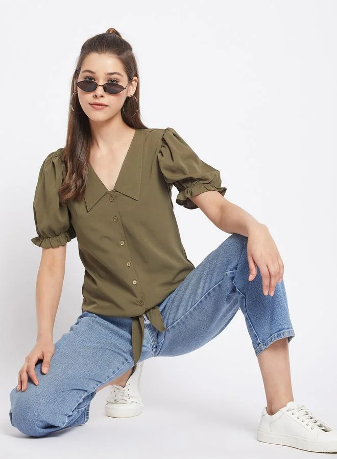 Winered  Women Olive Green Button-Down Top for Women | Best Price UAE