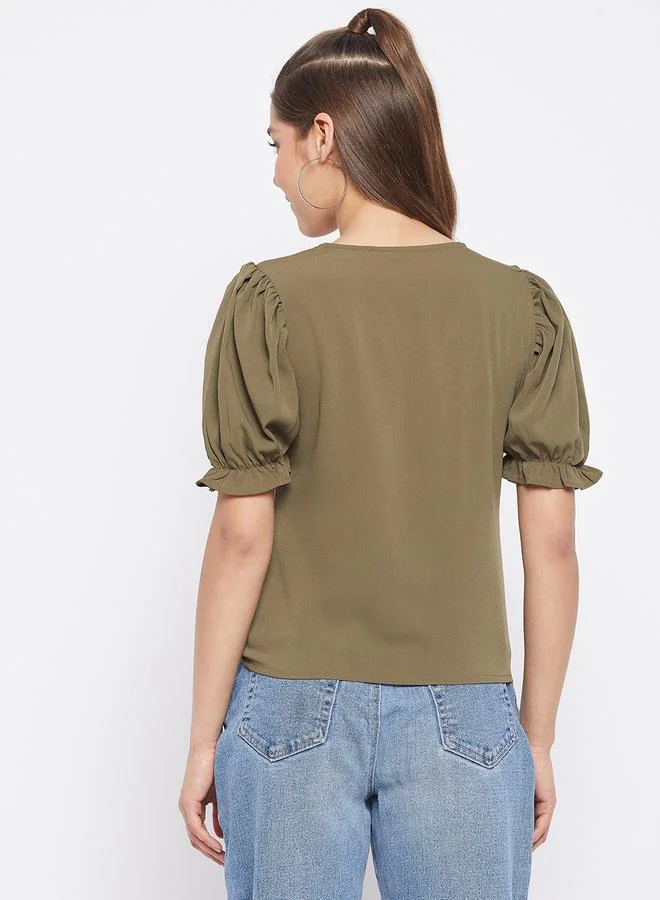 Winered  Women Olive Green Button-Down Top for Women | Best Price UAE