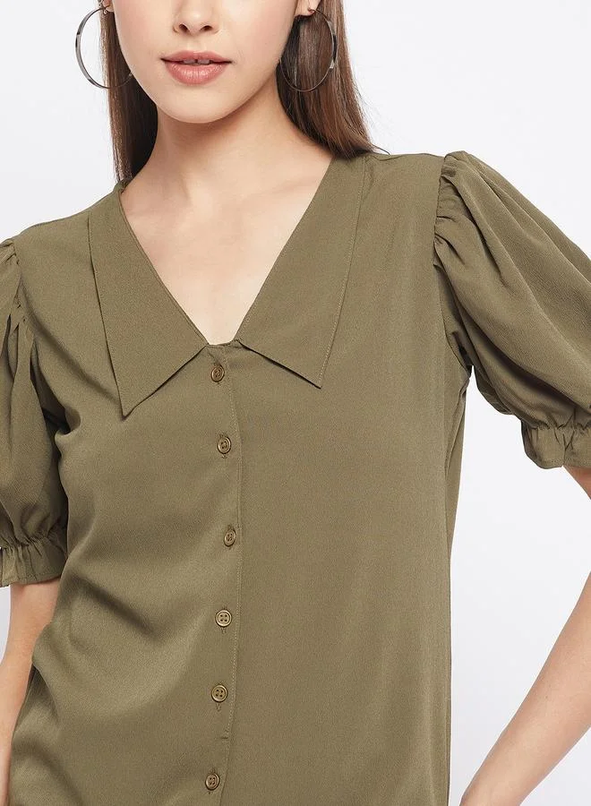Winered  Women Olive Green Button-Down Top for Women | Best Price UAE